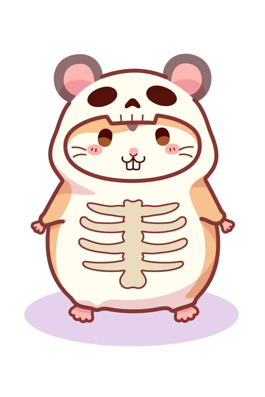 halloween cute animals drawings 2: Cute skeleton hamster in a festive costume.